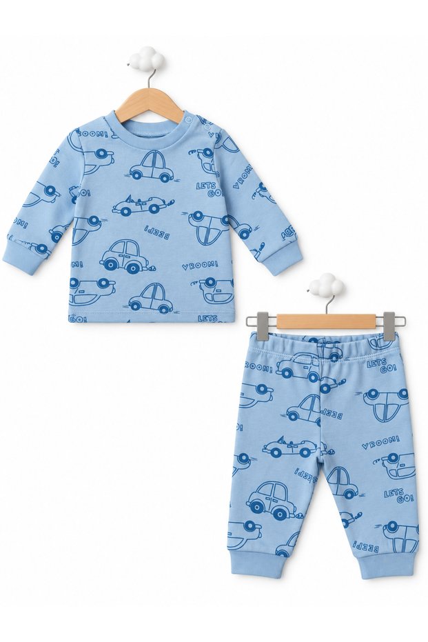 100% Cotton Long Sleeve Patterned 2-Piece Baby Boy Set