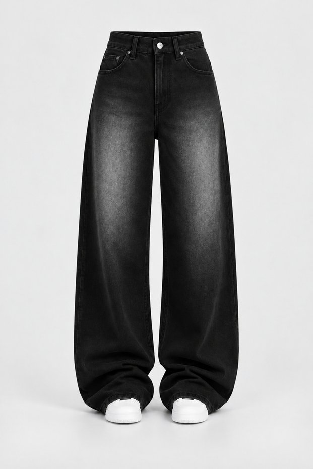 Women's High Waist Washed Wide Leg Jean Trousers