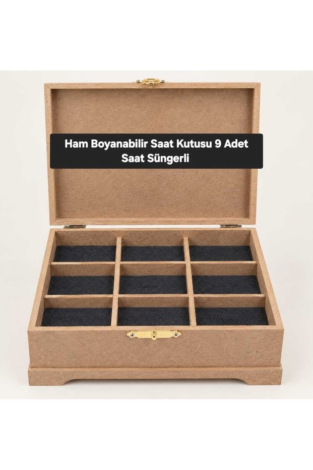 Wooden 9-Compartment Raw Paintable Watch Box Decorative Accessory Storage Box Organizer
