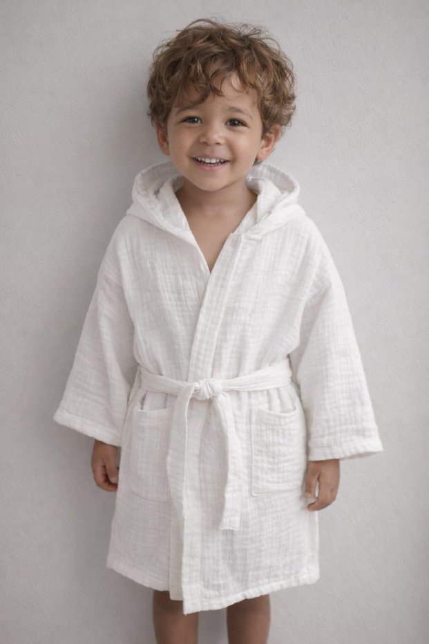 100% Cotton 4 Layer Muslin Baby Bathrobe