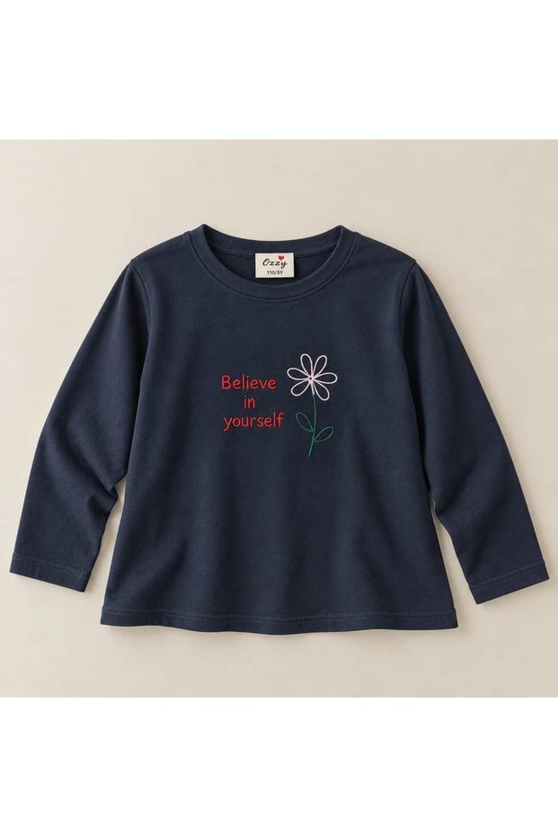 Girl's T-Shirt with Floral Embroidery on the Front and Back