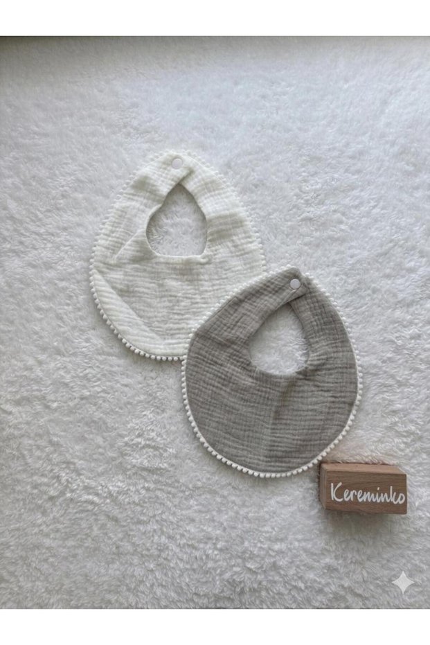 Newborn Baby Girl 2-Piece Pompom Muslin Bib