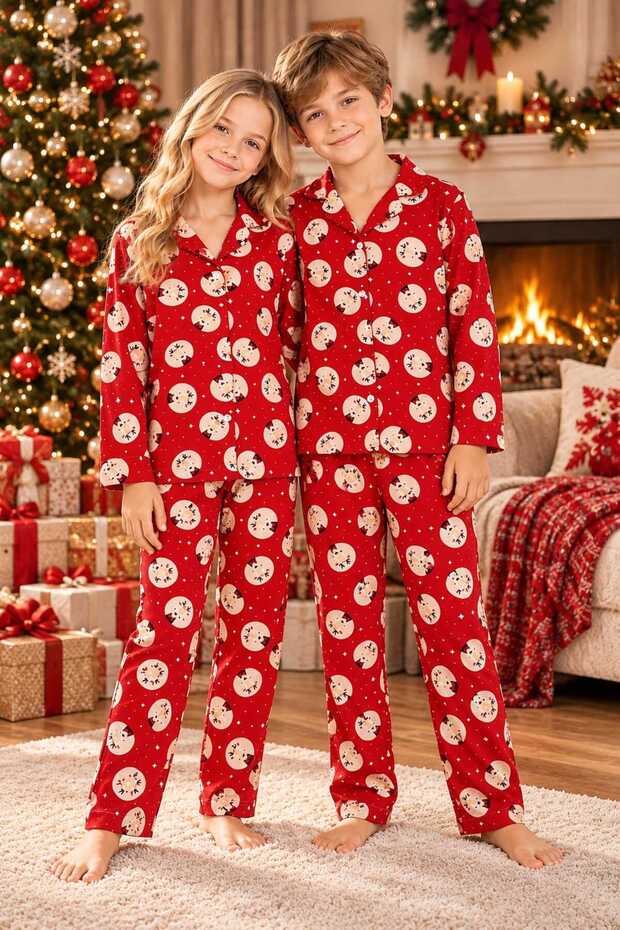 Girl and Boy Cotton Button-Down Long Sleeve Pajama Set