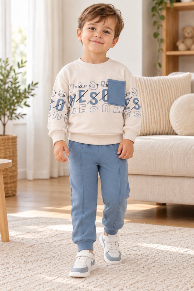 Boy's Pocket Detailed Tracksuit Set for Ages 2, 3, 4, 5