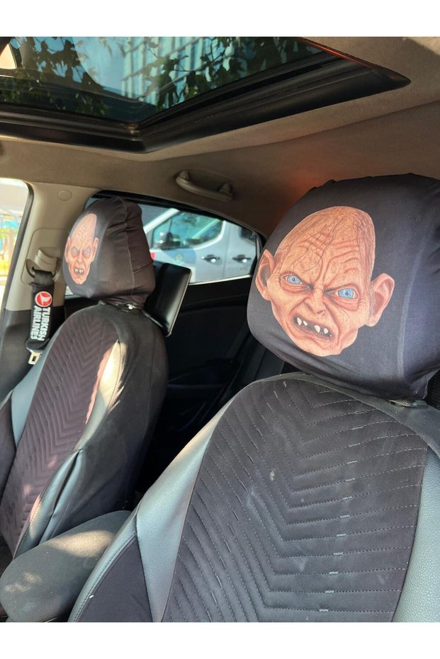 Model 3 Fear Themed Car Seat Head Cover 2-Piece Fun Car Accessory