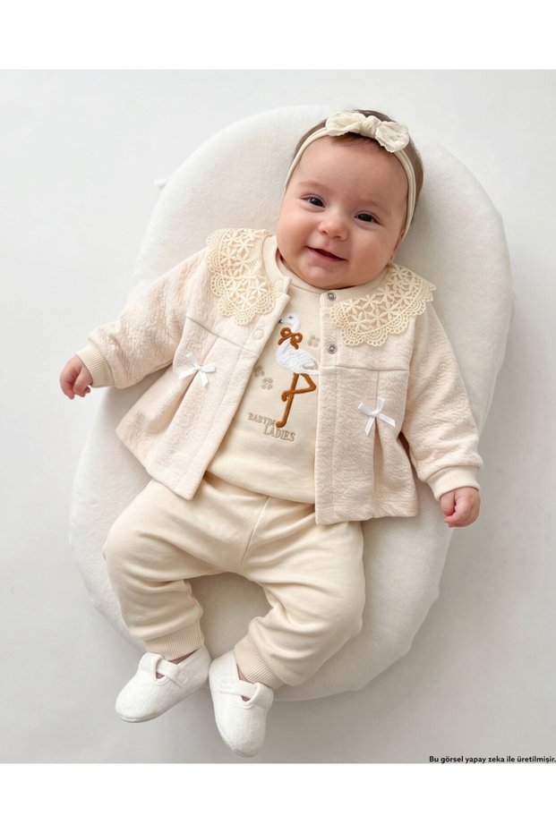 Baby Girl Lace Collared Jacket, Newborn 0-3-6-9 Months Long Sleeve Snap-On Bodysuit 3-Piece Set