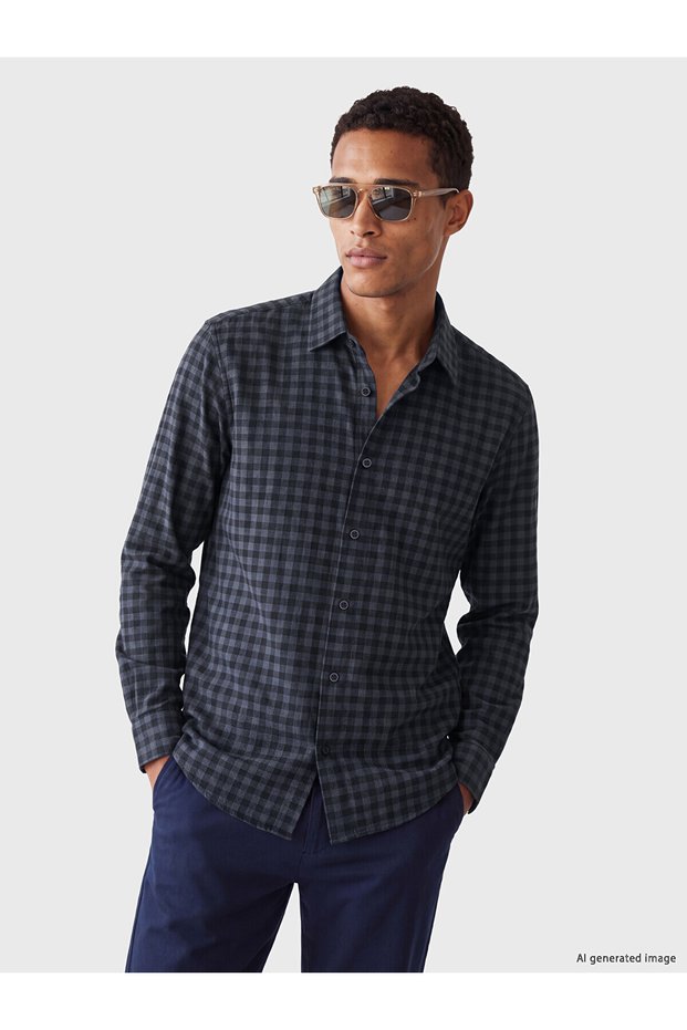 Peak New Season Navy Blue Regular Fit Plaid Men's Shirt