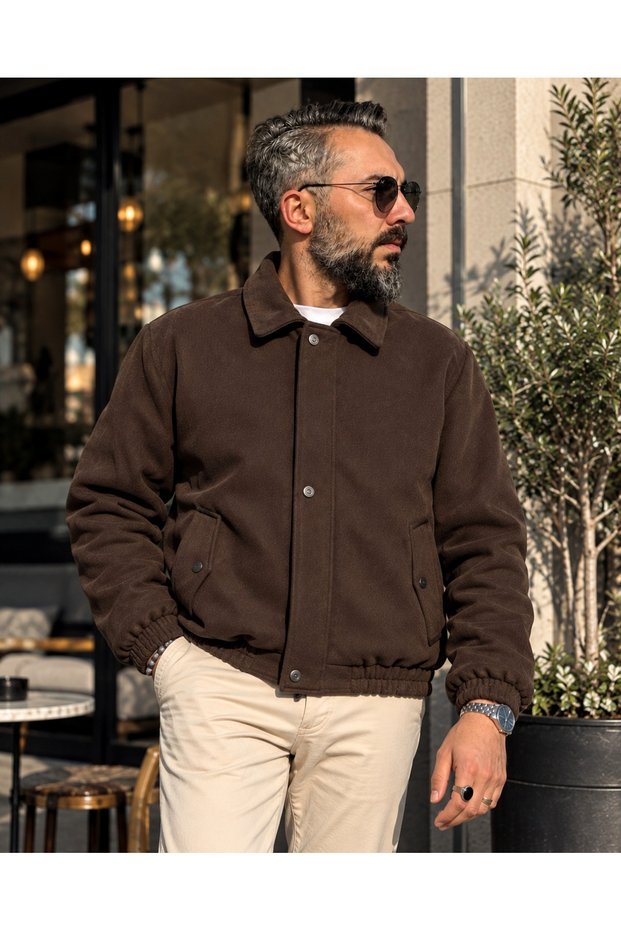 Likya Men's Cashmere Bomber Coat Quilted Lined College Collar