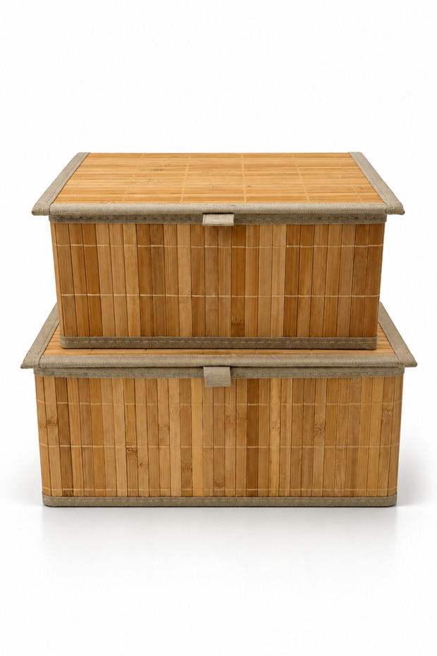 Bamboo Lid Lined Rectangular 2-Piece Medium Set Storage Box and Organizer - Bohemian, Basket, Organization