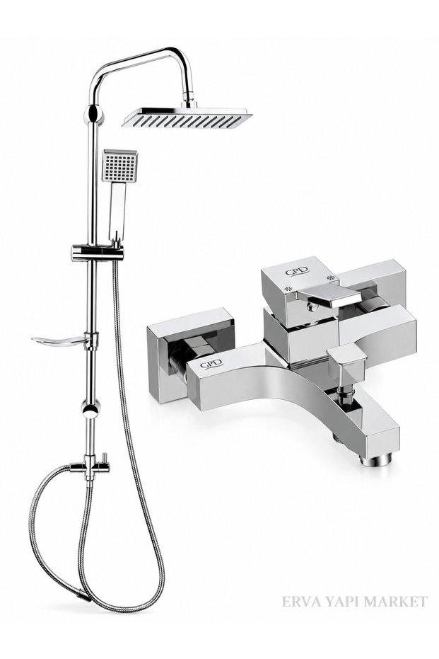 Tulio Bathroom Faucet and Dst19-3 Square Rain Shower System 2-Piece Chrome Bathroom Set