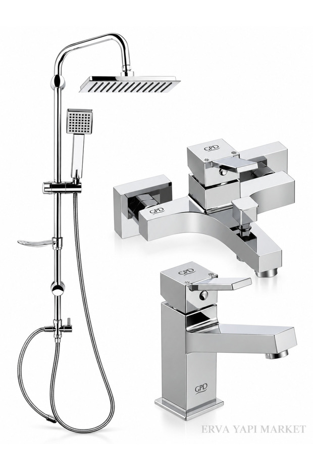 Tulio Bathroom and Sink Faucet Dst19-3 Square Rain Shower System 3-Piece Chrome Bathroom Set