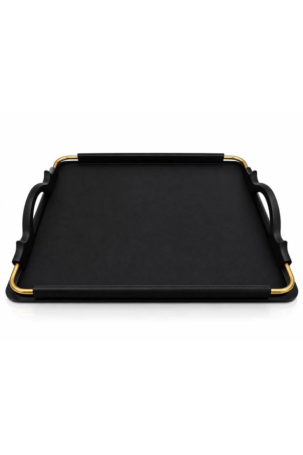 Colorido Gold Detailled Brown Handle Serving Tray – Stylish Decorative Tea, Coffee, and Breakfast Presentation Tray