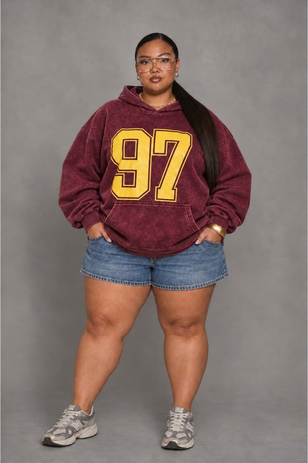 Hooded Oversize Sweatshirt Claret Red 3 Thread Threaded Unisex Hoodie