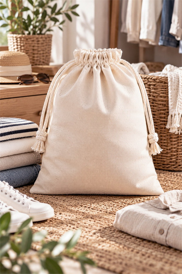 Natural Cotton 30X40 cm Cloth Pouch 10 Pieces – Drawstring Multi-Purpose Gift, Kitchen and Storage Pouch