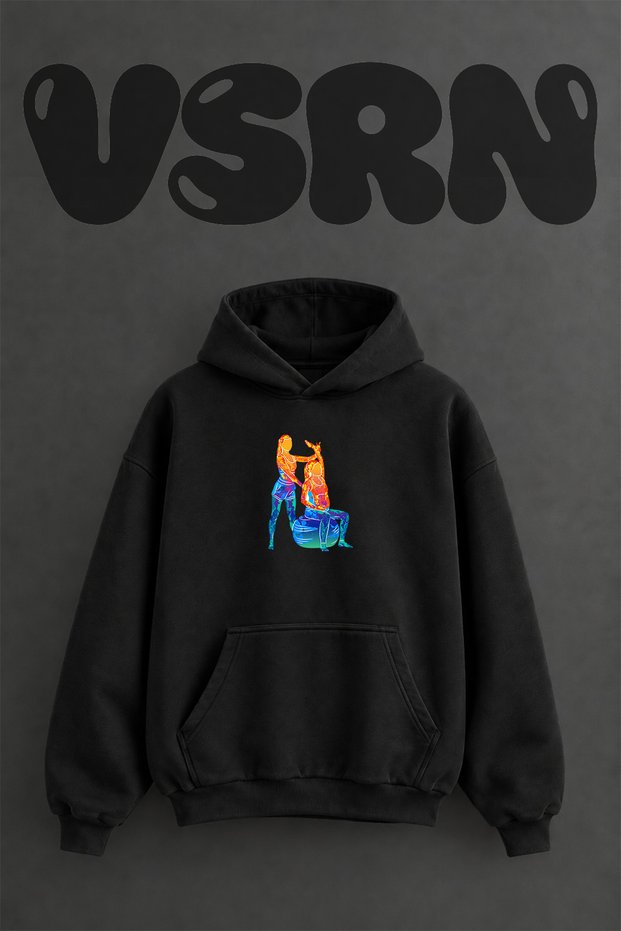 Prenatal Fitness Design Pre-Printed Oversize Black Hooded Sweatshirt