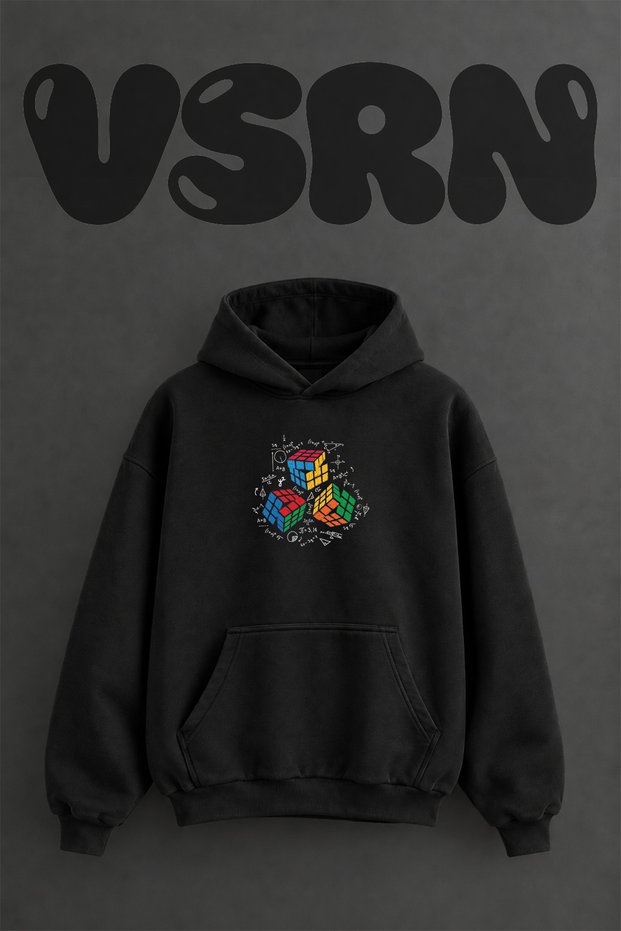 Zeka Kupu Mathematics Design Pre-Printed Oversize Black Hooded Sweatshirt