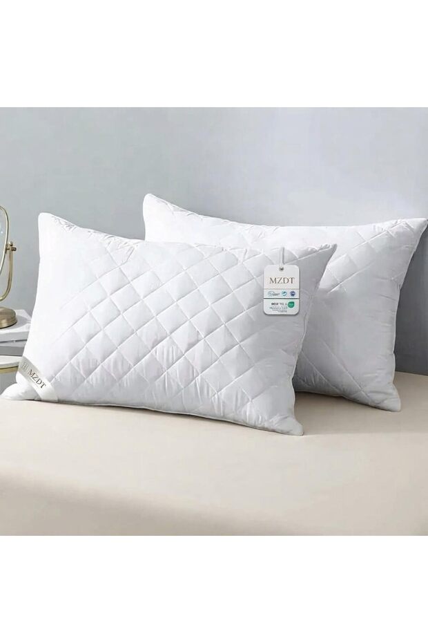 MZDT Prestige Pillow 50 cm X 75 cm Bed Pillows for Sleeping Diamond Quilted Hotel Luxury Sleep Pillow For Side Support Stomach Sleepers Soft Fluffy Hypoallergenic (White) Pack of 2