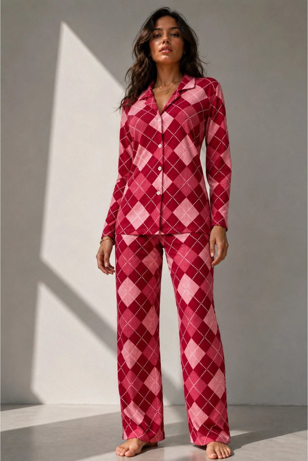 Women's Red Long Sleeve Cotton Pajama Set