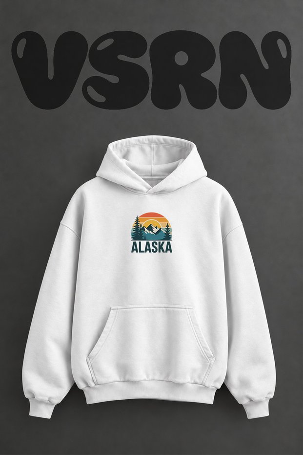 Alaska Days Design Pre-Printed Oversize White Hooded Sweatshirt