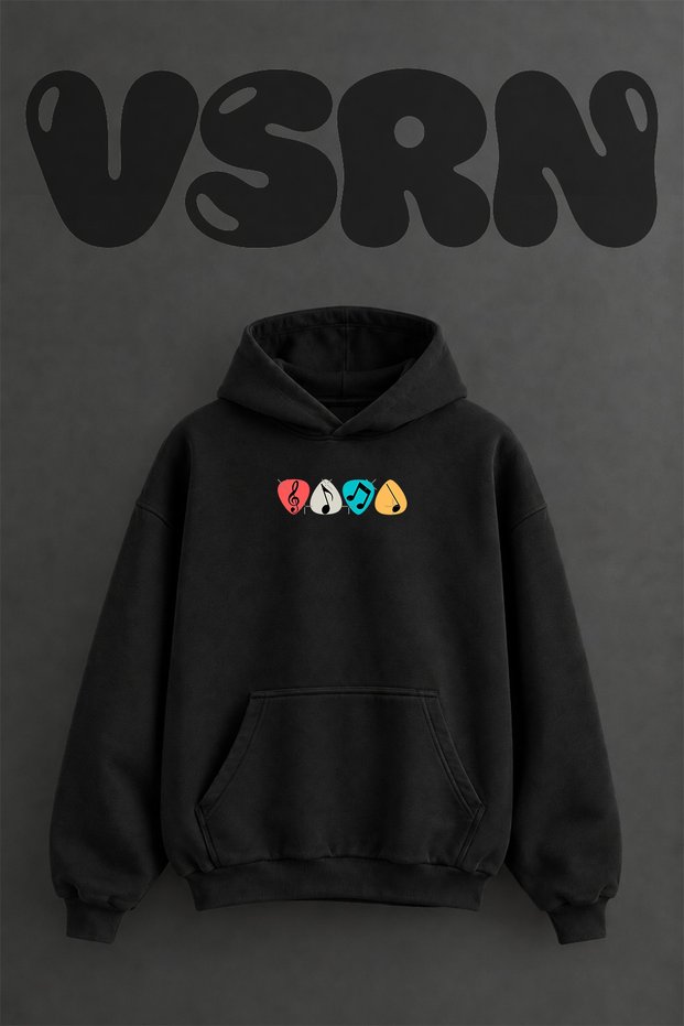 Muzik Pena Design Pre-Printed Oversize Black Hooded Sweatshirt