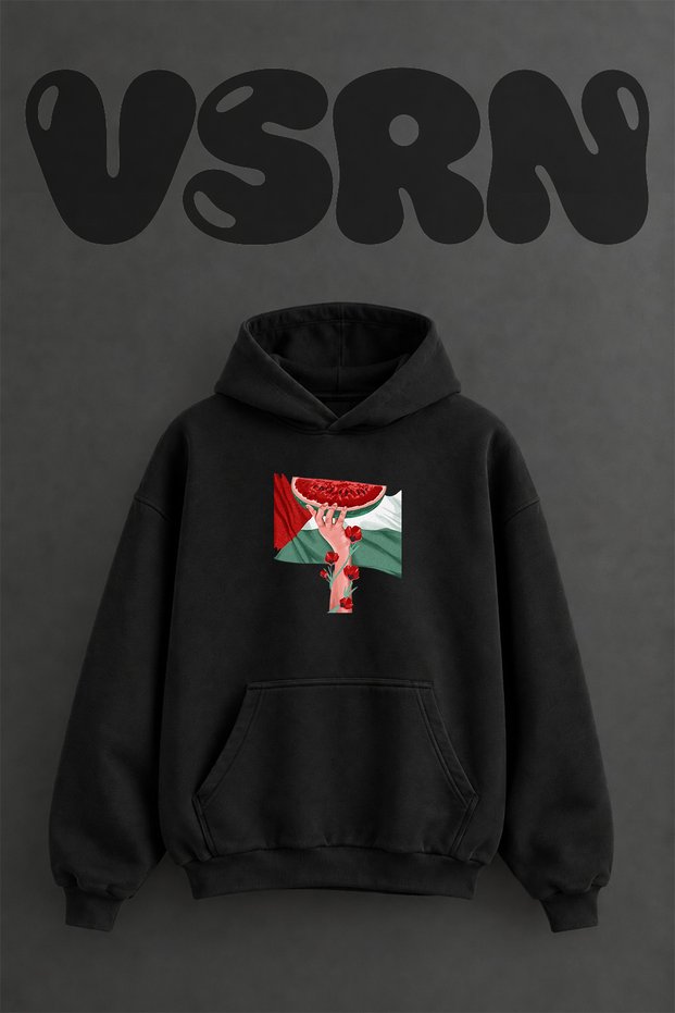 Watermelon Palestine 1 Design Pre-Printed Oversize Black Hooded Sweatshirt