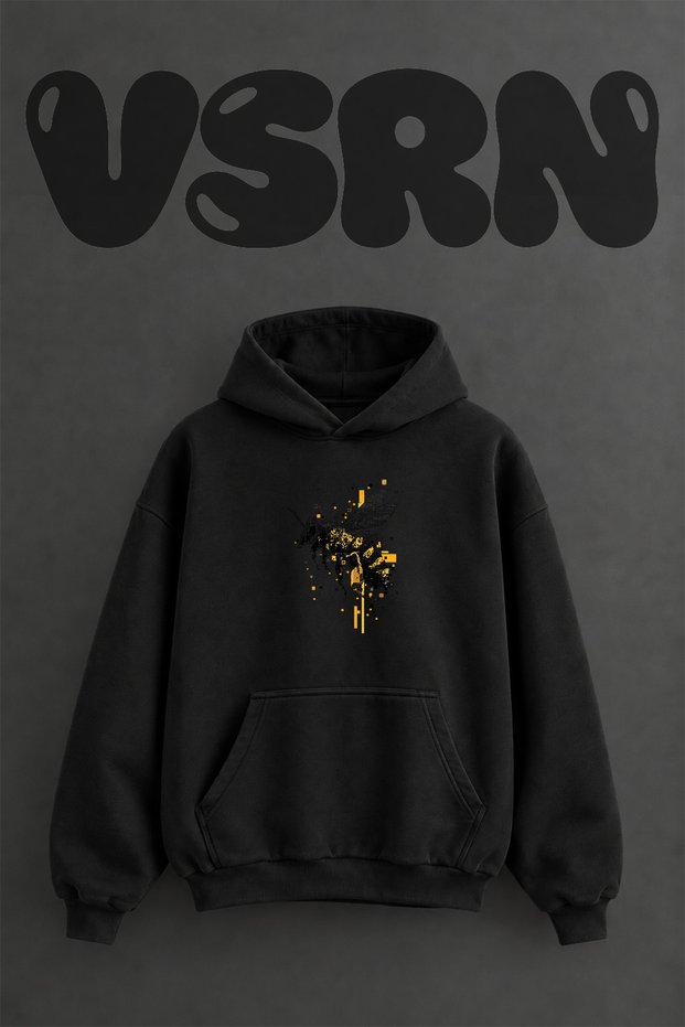 Digital Bee Design Pre-Printed Oversize Black Hooded Sweatshirt