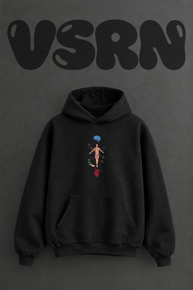 Human Anatomy Design Pre-Printed Oversize Black Hooded Sweatshirt