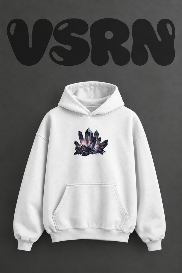 Cosmic Crystals Design Pre-Printed Oversize White Hooded Sweatshirt
