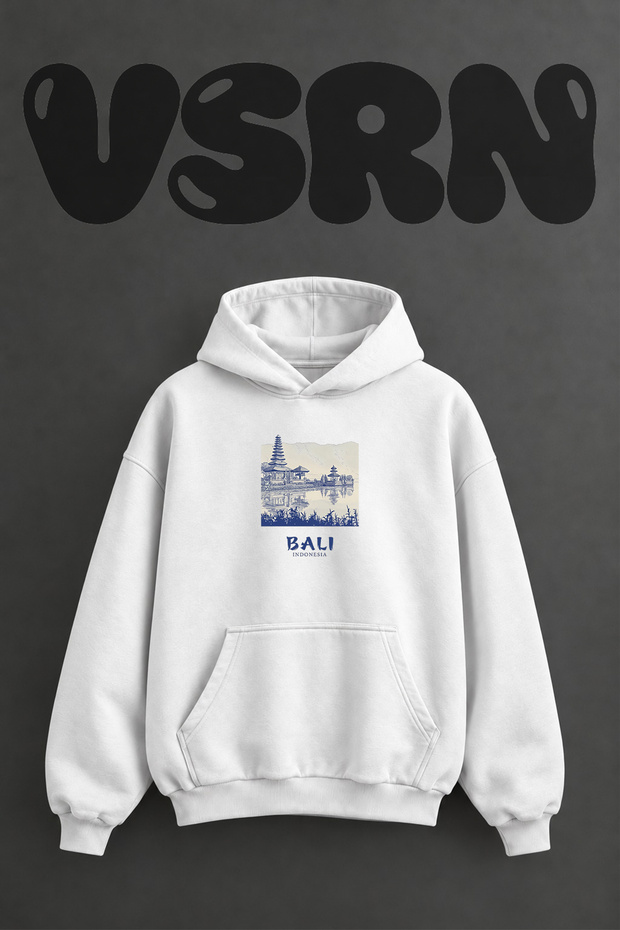 Bali Tapinagi Design Pre-Printed Oversize White Hooded Sweatshirt