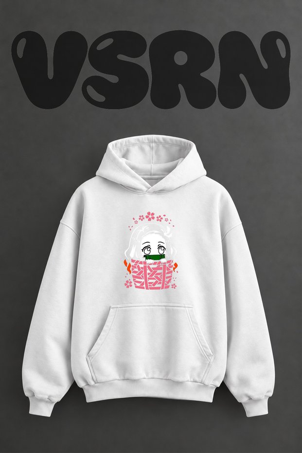 Nezuko Design Pre-Printed Oversize White Hooded Sweatshirt