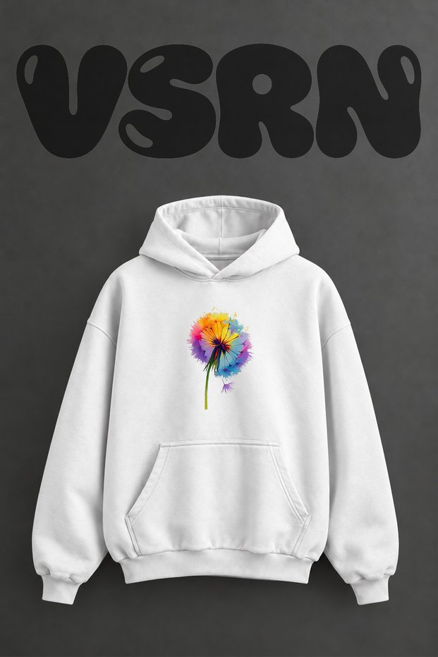 Dandelion Watercolor Design Pre-Printed Oversize White Hooded Sweatshirt