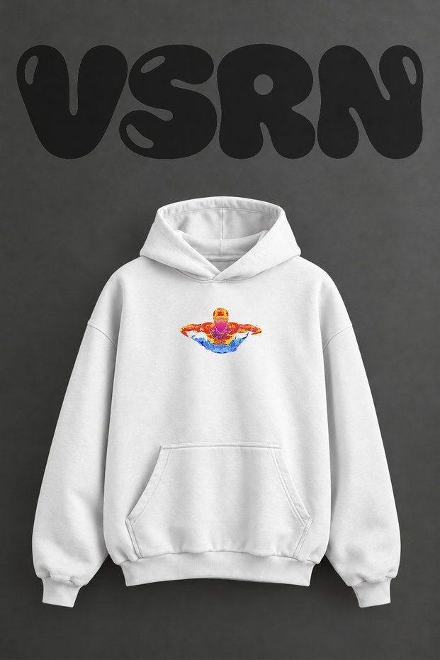 Yuzucu Butterfly Design Pre-Printed Oversize White Hooded Sweatshirt