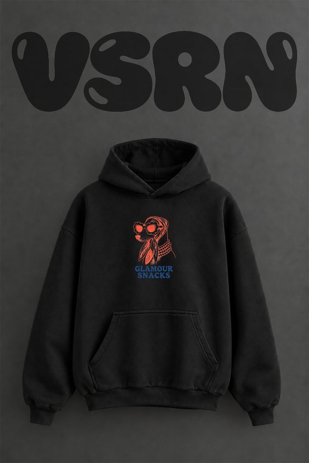 Glamour Dog Design Pre-Printed Oversize Black Hooded Sweatshirt