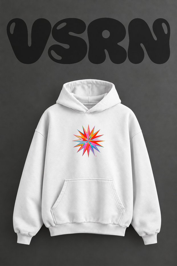 Starburst Design Pre-Printed Oversize White Hooded Sweatshirt