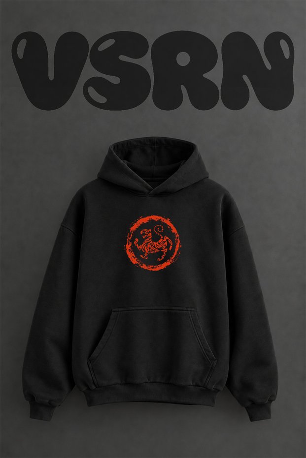 Shotokan Tiger Design Pre-Printed Oversize Black Hooded Sweatshirt