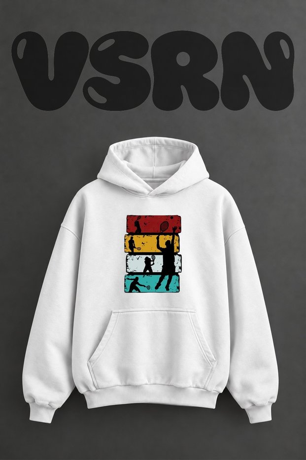 Tennis Player Design Pre-Printed Oversize White Hooded Sweatshirt