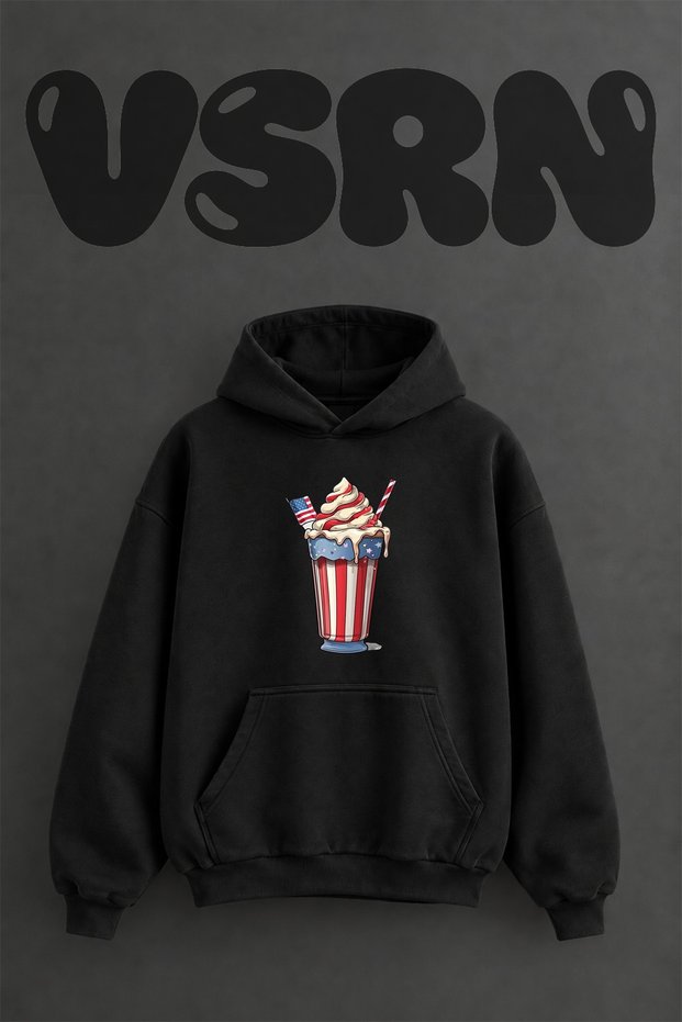 American Milkshake Design Pre-Printed Oversize Black Hooded Sweatshirt
