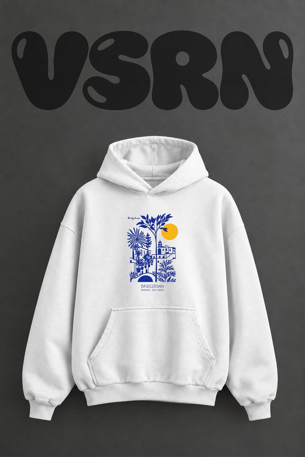 Bridgetown Barbados Design Pre-Printed Oversize White Hooded Sweatshirt