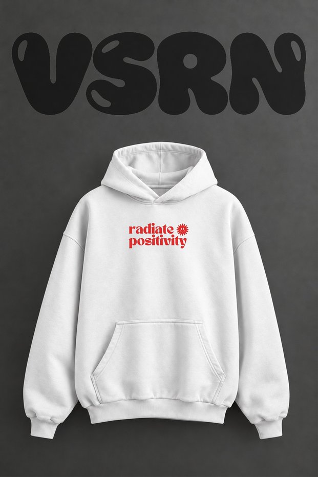 Radiate Positivity Design Pre-Printed Oversize White Hooded Sweatshirt