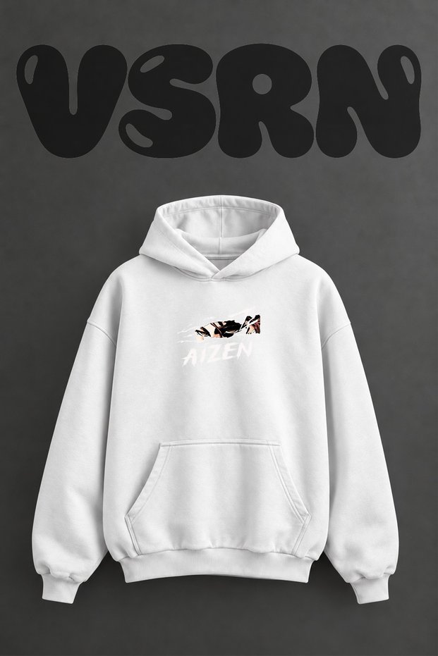 Aizen Design Pre-Printed Oversize White Hooded Sweatshirt