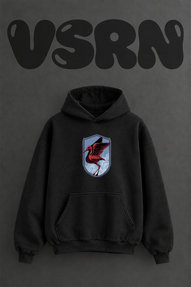 Kizil Ibis Design Pre-Printed Oversize Black Hooded Sweatshirt