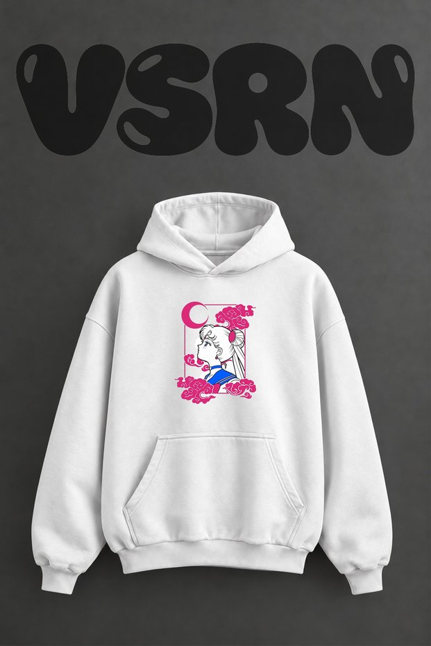 Sailor Moon_2 Design Pre-Printed Oversize White Hooded Sweatshirt