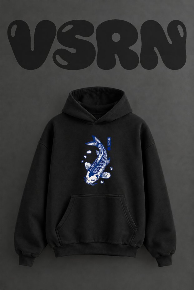 Koi Fish_1 Design Pre-Printed Oversize Black Hooded Sweatshirt