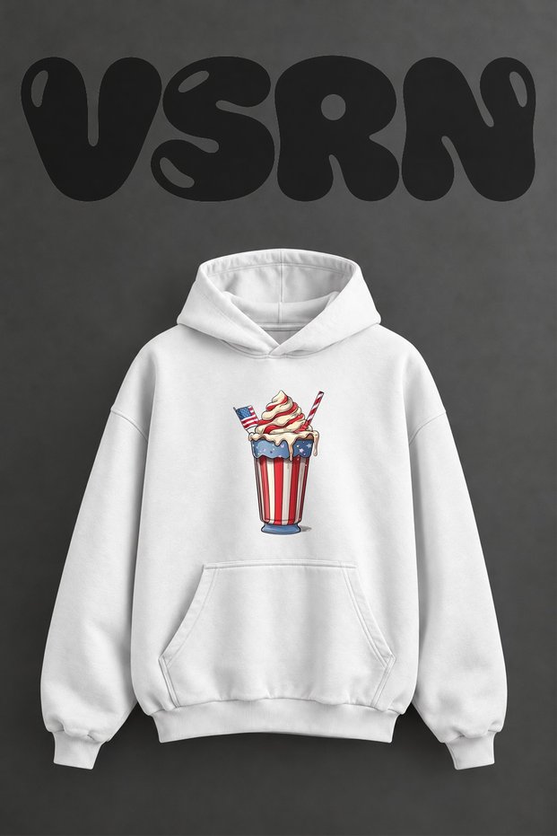 American Milkshake Design Pre-Printed Oversize White Hooded Sweatshirt