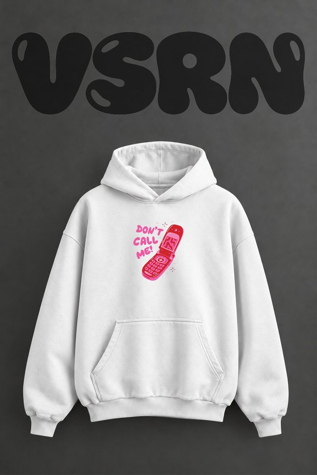 Retro Flip Phone Design Pre-Printed Oversize White Hooded Sweatshirt