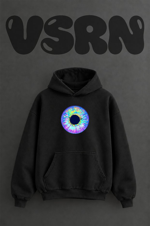 Psychedelic Eye Design Pre-Printed Oversize Black Hooded Sweatshirt