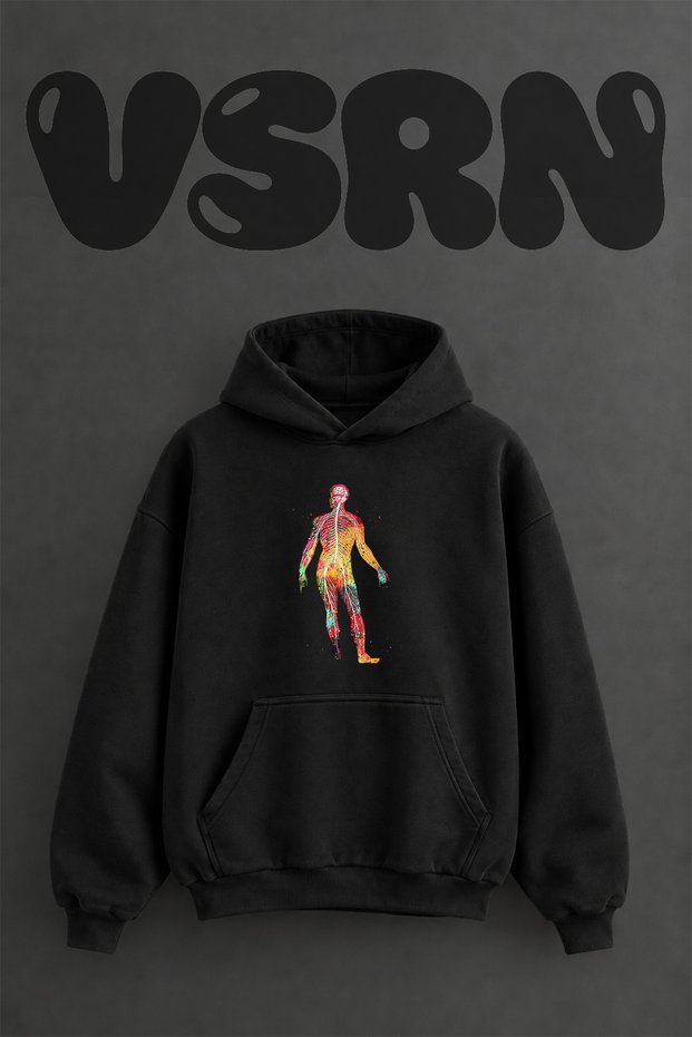 Nervous Anatomy Design Pre-Printed Oversize Black Hooded Sweatshirt