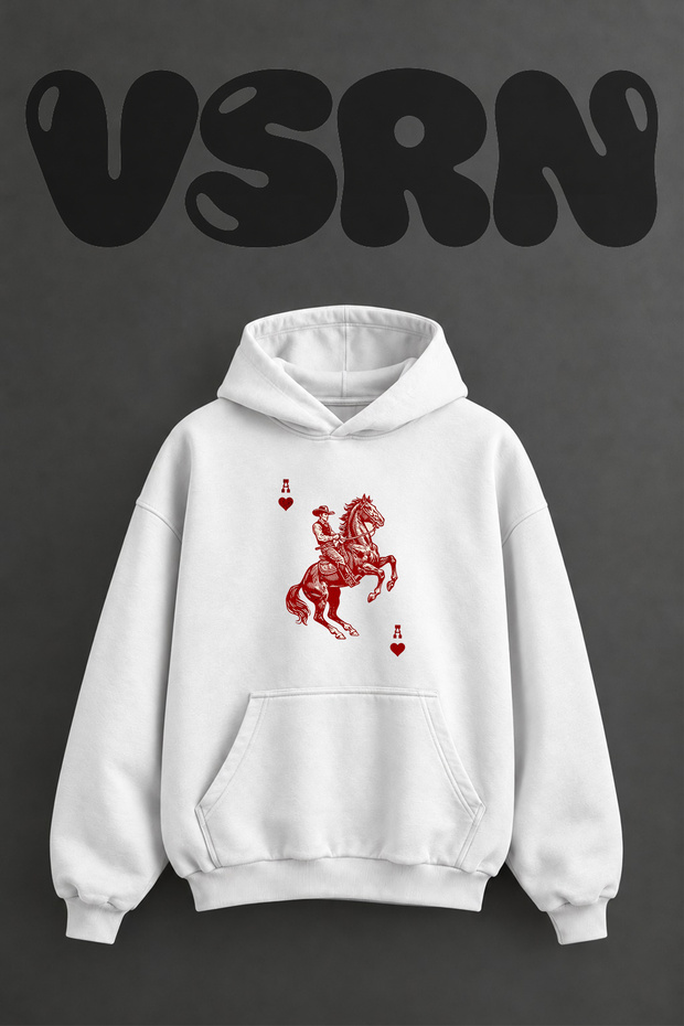 Cowboy Card Design Pre-Printed Oversize White Hooded Sweatshirt