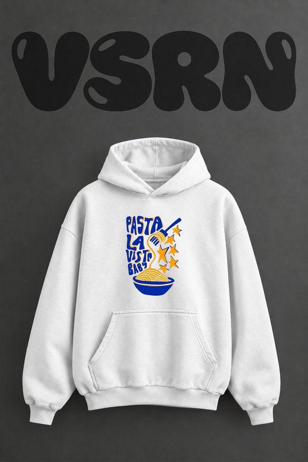 Pasta La Vista_1 Design Pre-Printed Oversize White Hooded Sweatshirt