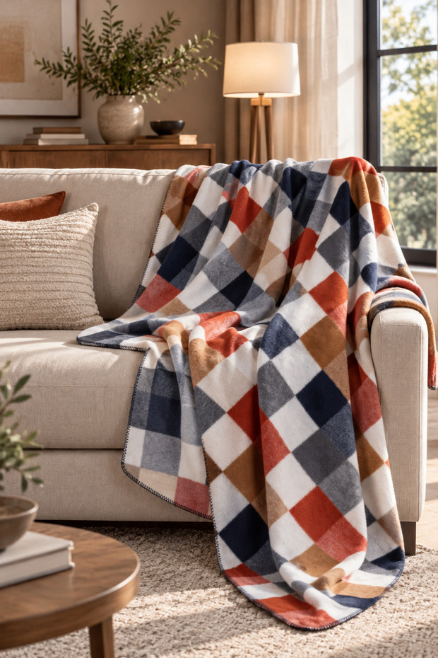 Single Cotton Tv Blanket 150X200 cm - Soft Textured Sofa Throw
